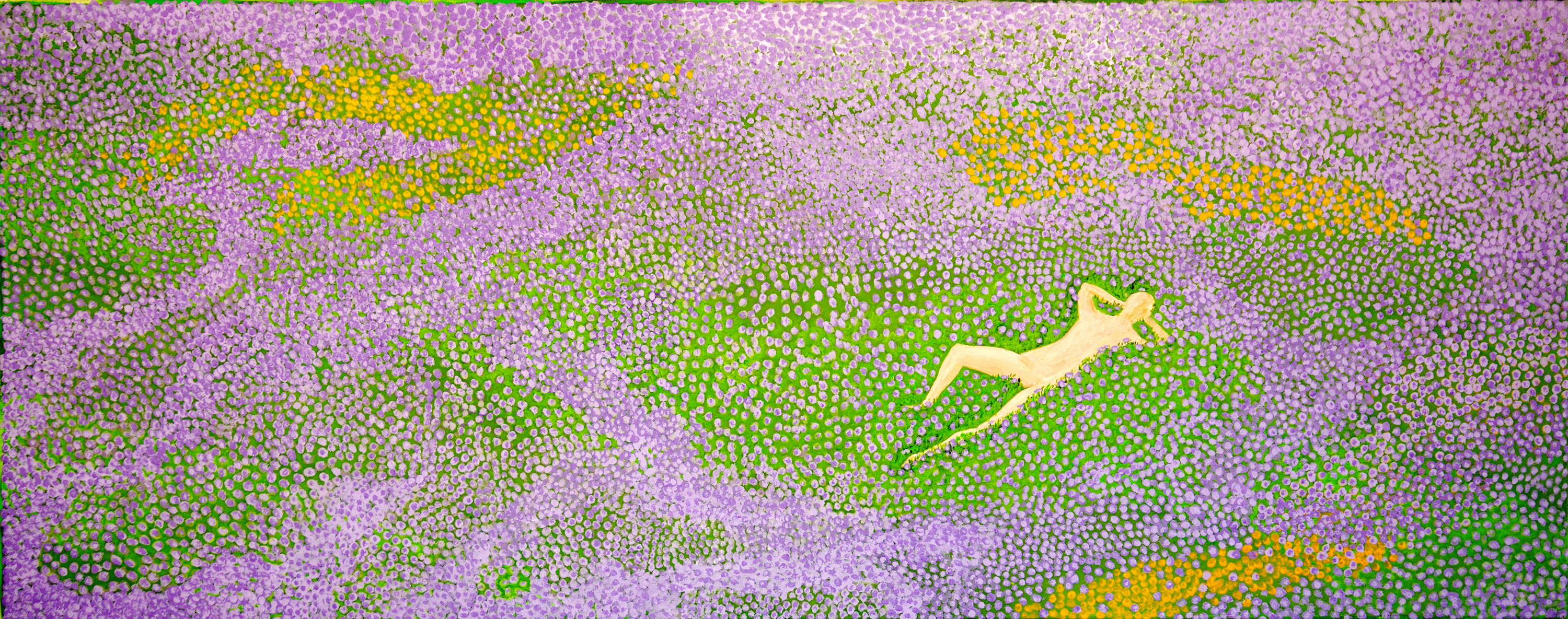 Liggend in het gras - acryl op canvas -100 x 40 cm