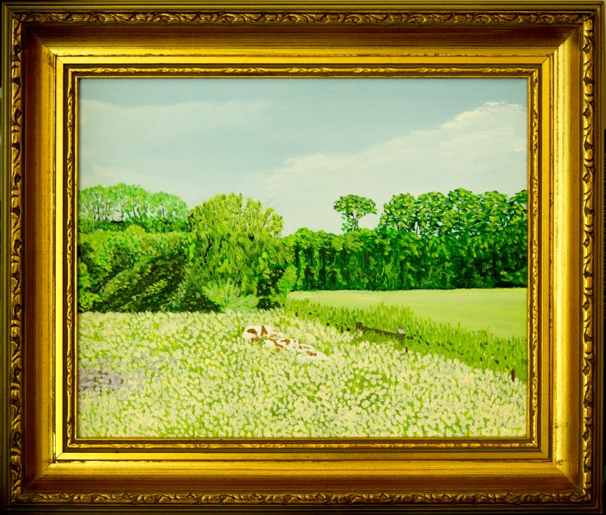 Bij Huis Dorth- olieverf op passe-partout karton- 25,5 x 20,5 cm