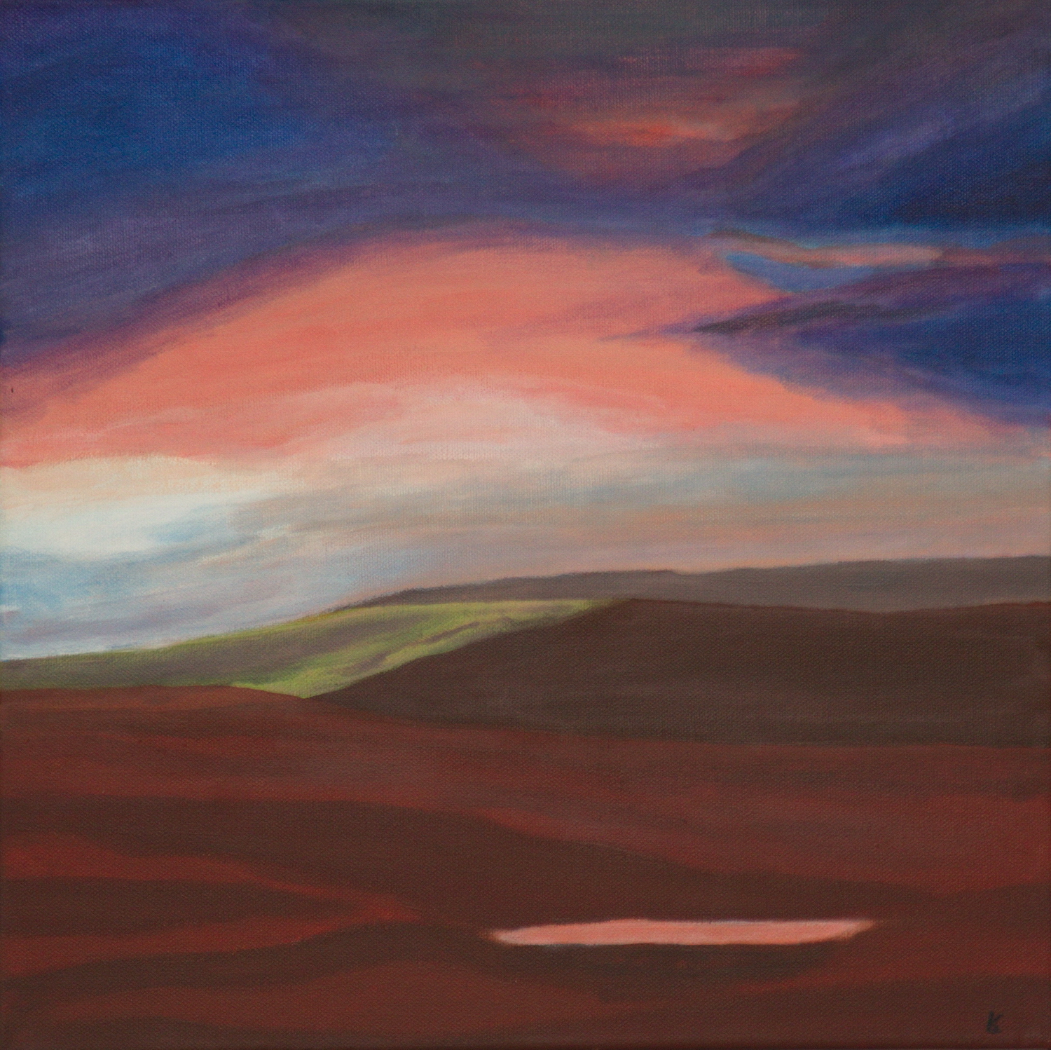 Avond landschap - acryl op canvas - 40 x 40 cm