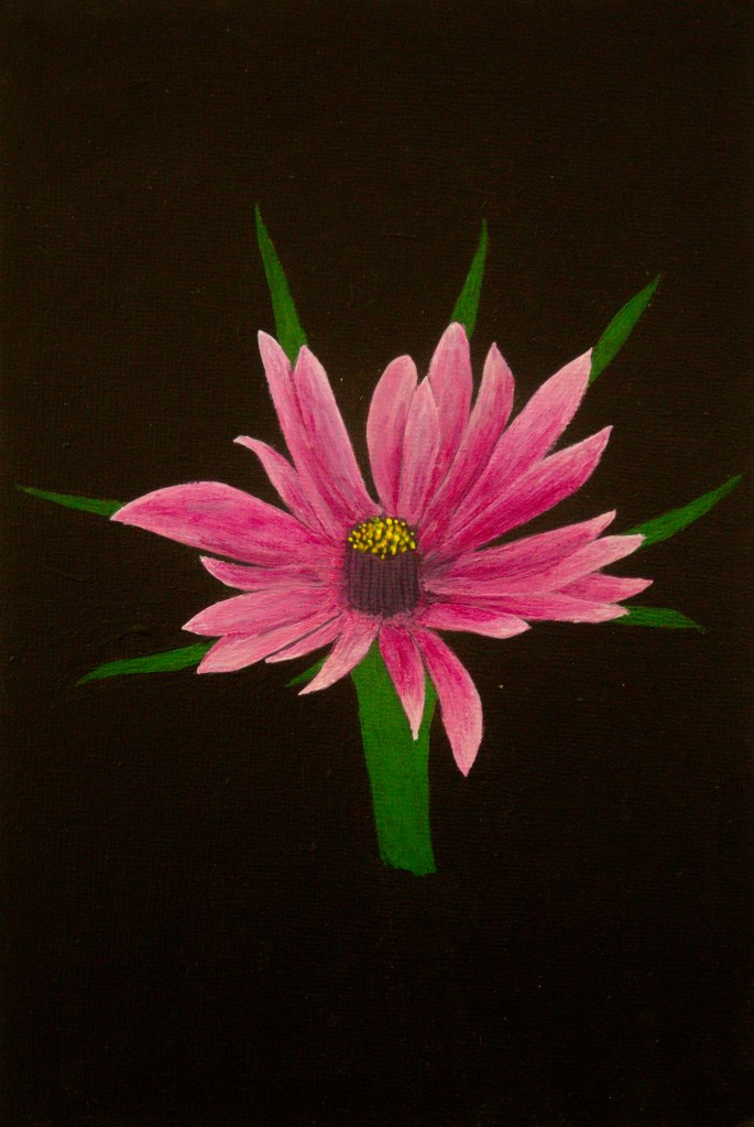 Paarse morgenster acryl op karton 15x22,5 cm