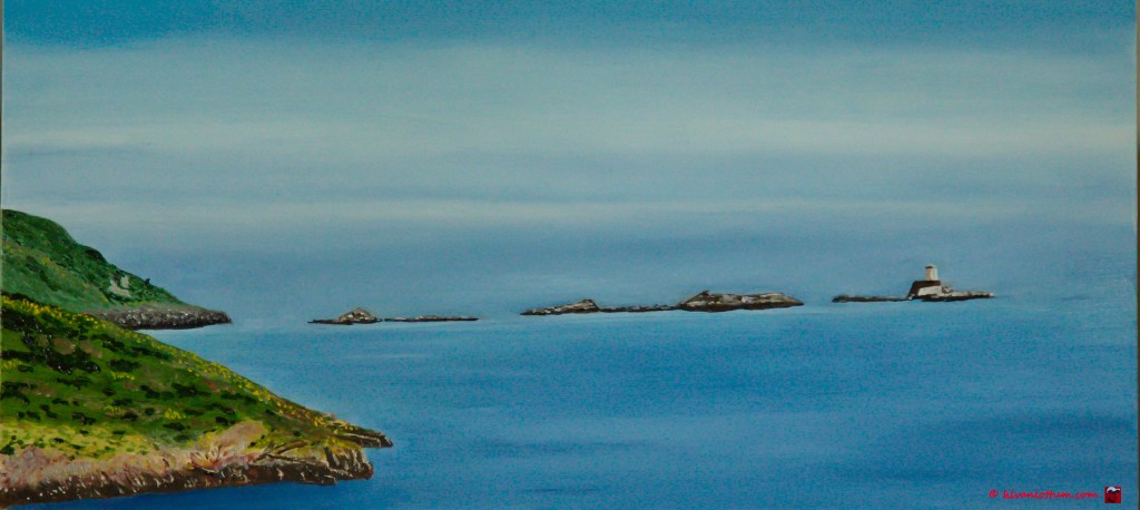 Phare-de-l'ost-pic, Bretagne olieverf op paneel 20 x 40 cm