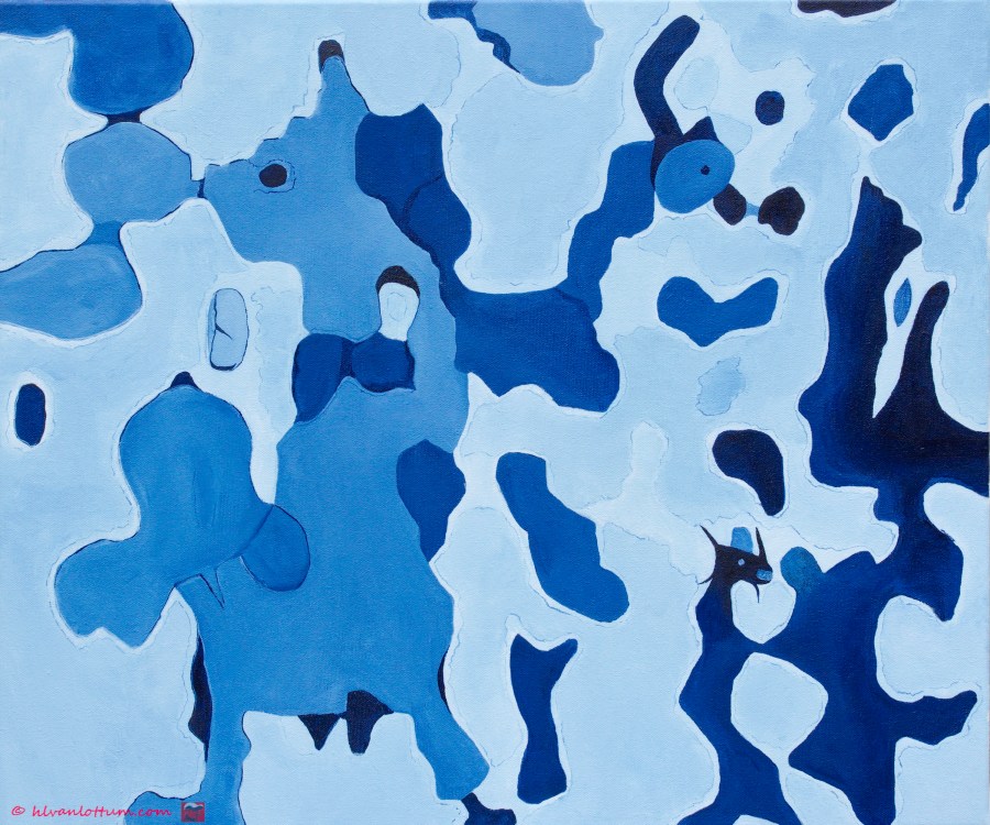 plataan in pruisischblauw (nr. 1) - olieverf op canvas - 60 x 50 cm