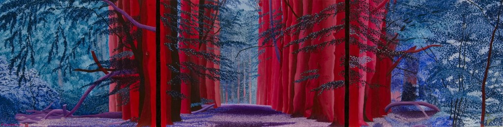 Joppe in rood en blauw  -  acryl op linnen - 190 x 50 cm - drieluik