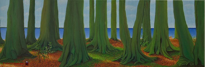 Beukenbos aan zee - olieverf op canvas - 120 x 40 cm