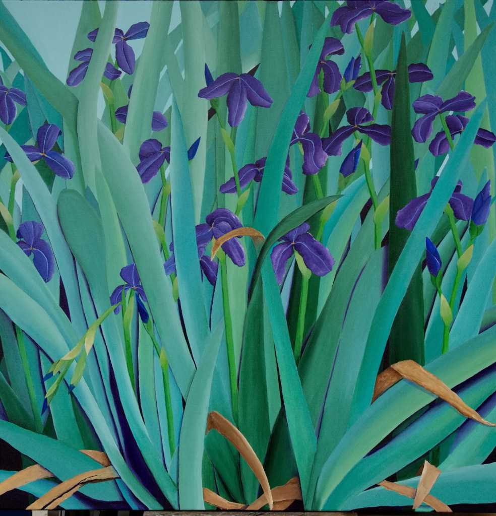 Blauwe iris - acryl op canvas 90 x 90 cm