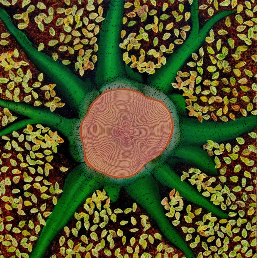 Naar beneden - acryl op canvas - 90 x 90 cm